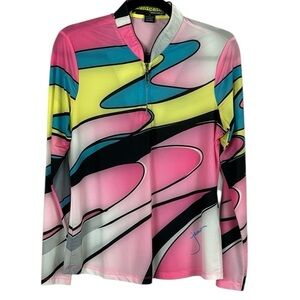 Sunsense by Jamie Sadock Active Graphic Quarter Zip Long Sleeve Top Small Pink